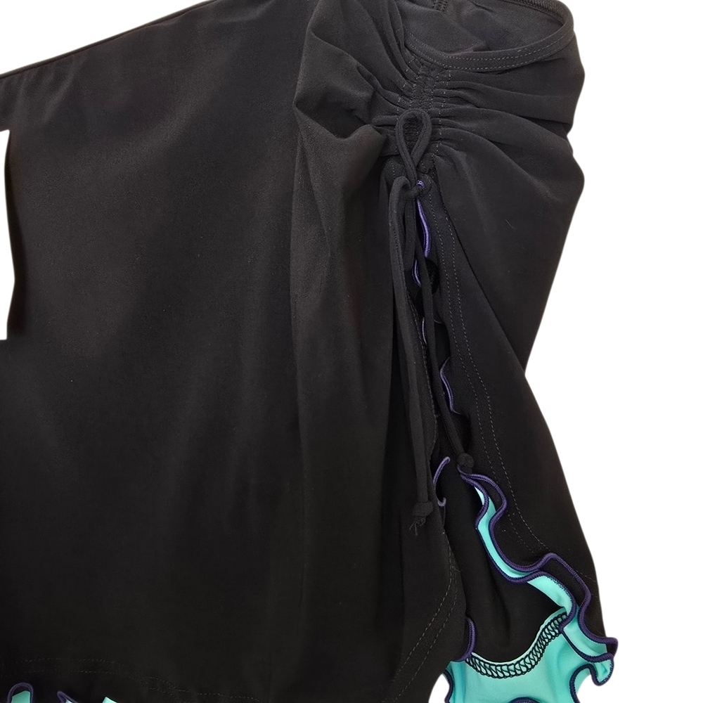 NWT Profile By Gottex Black Bathing Suit Bottoms Skort with Blue Aqua Ruffle - Picture 2 of 2